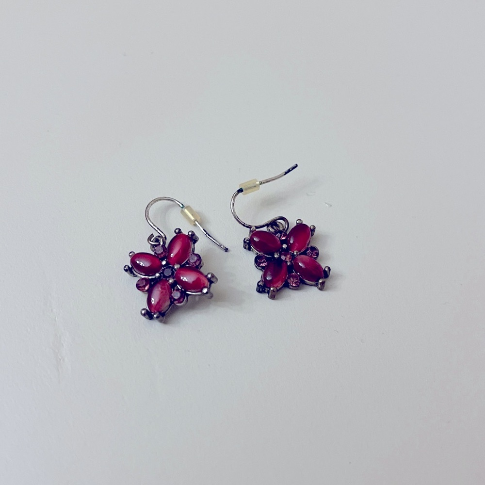 Multi-Gemstone Floral Drop Earrings in Sterling Silver Hooks